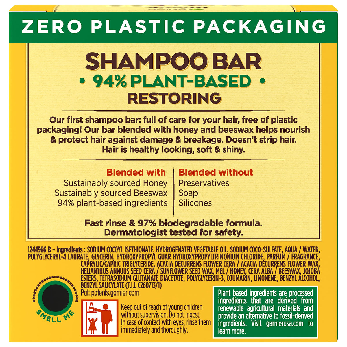 Garnier Whole Blends Restoring Shampoo Bar close-up showing texture
