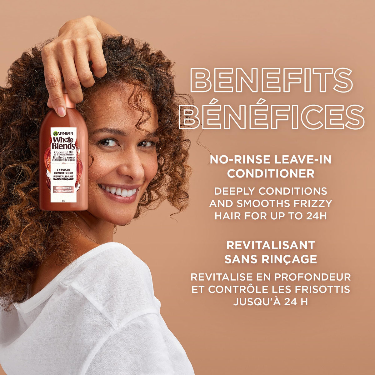 Garnier Whole Blends Smoothing Leave-In Conditioner close-up of the pump