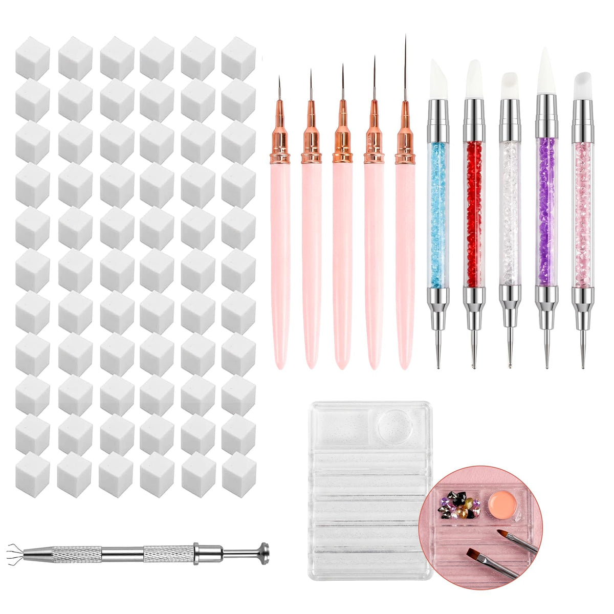 GASRONS 100PCS Nail Art Tools Set including brushes and sponges