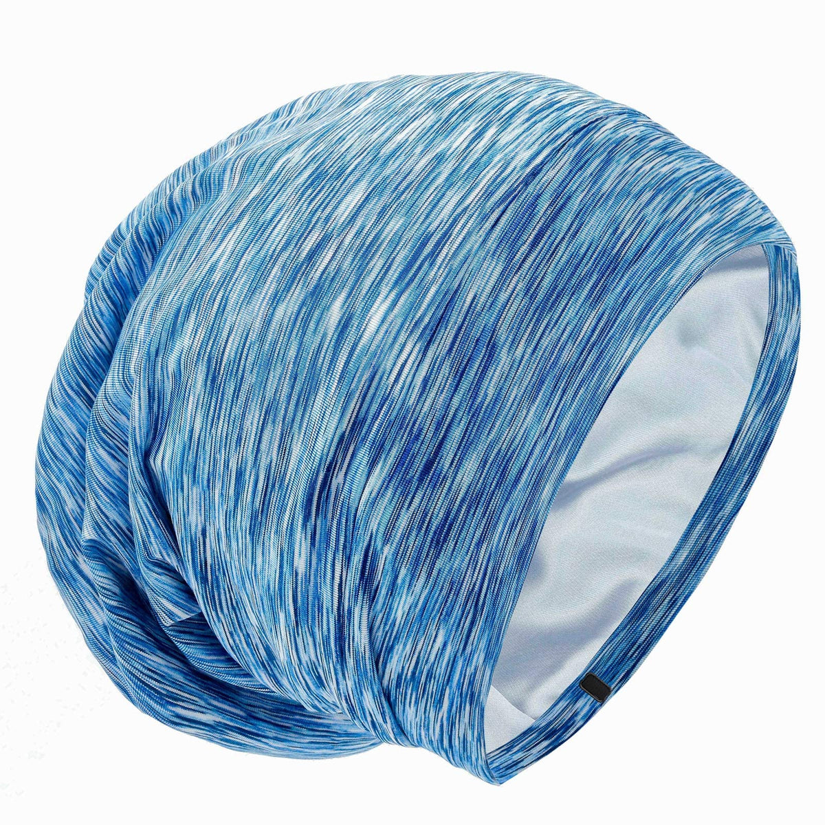 GB Selected Silk Satin Lined Bonnet Sleep Cap front view, Heather Sky Blue