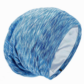 GB Selected Silk Satin Lined Bonnet Sleep Cap front view, Heather Sky Blue