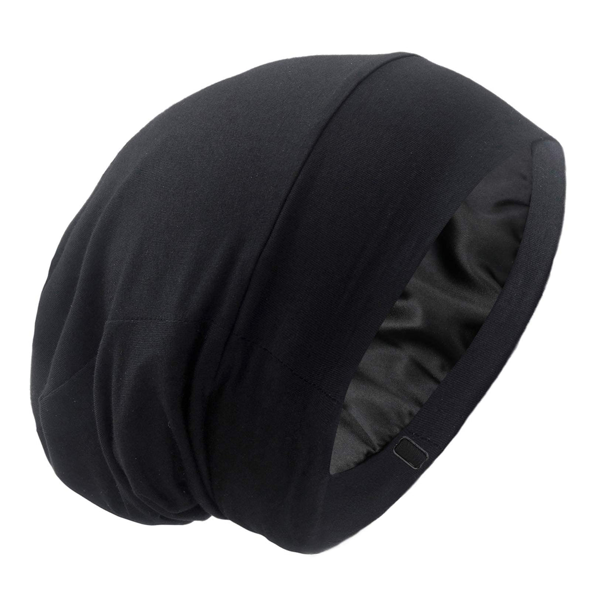GB Selected Silk Satin Lined Bonnet Sleep Cap front view in black