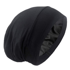 GB Selected Silk Satin Lined Bonnet Sleep Cap front view in black