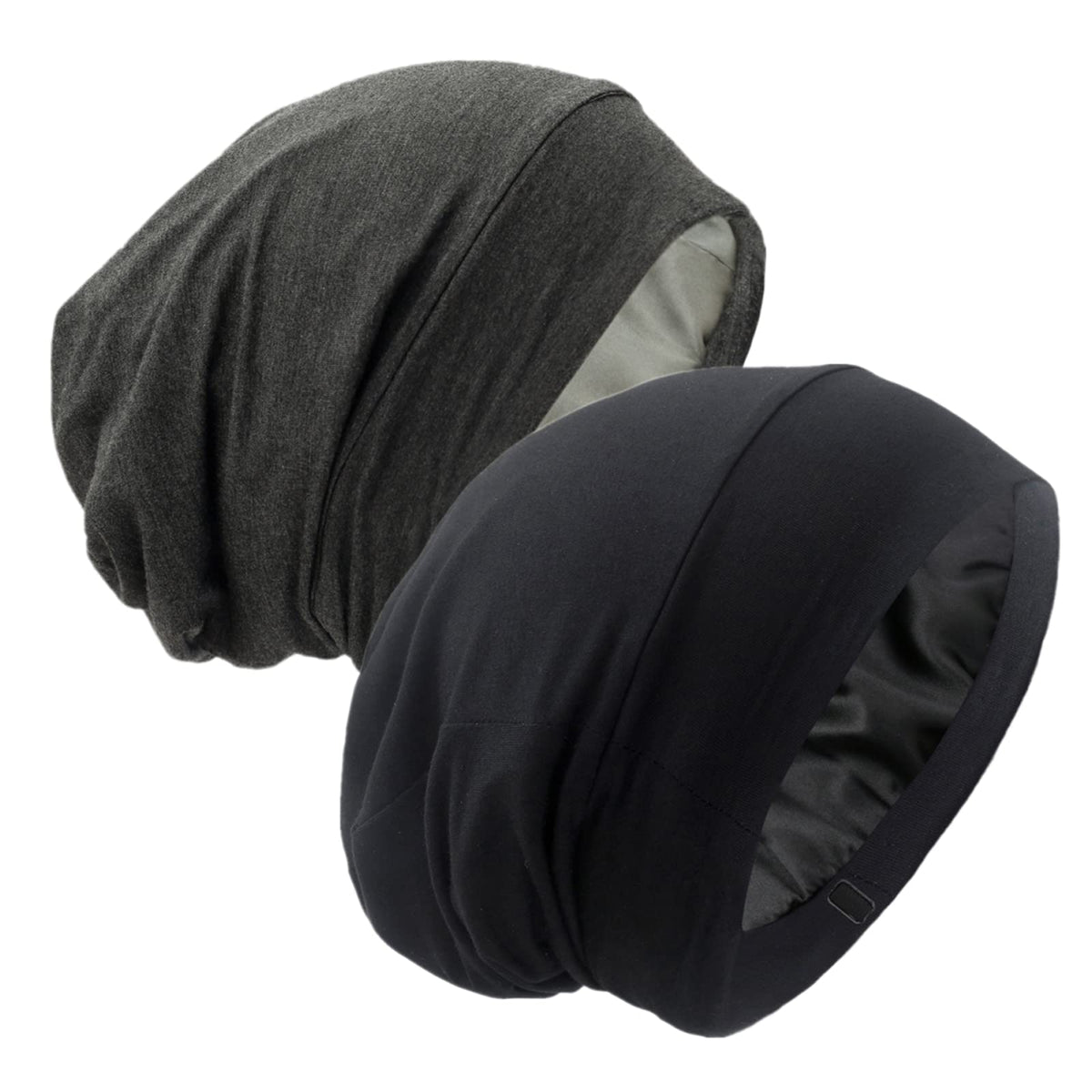 GB Selected Silk Satin Lined Bonnet Sleep Cap front view in black
