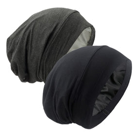 GB Selected Silk Satin Lined Bonnet Sleep Cap front view in black