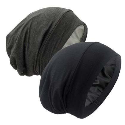 GB Selected Silk Satin Lined Bonnet Sleep Cap front view in black