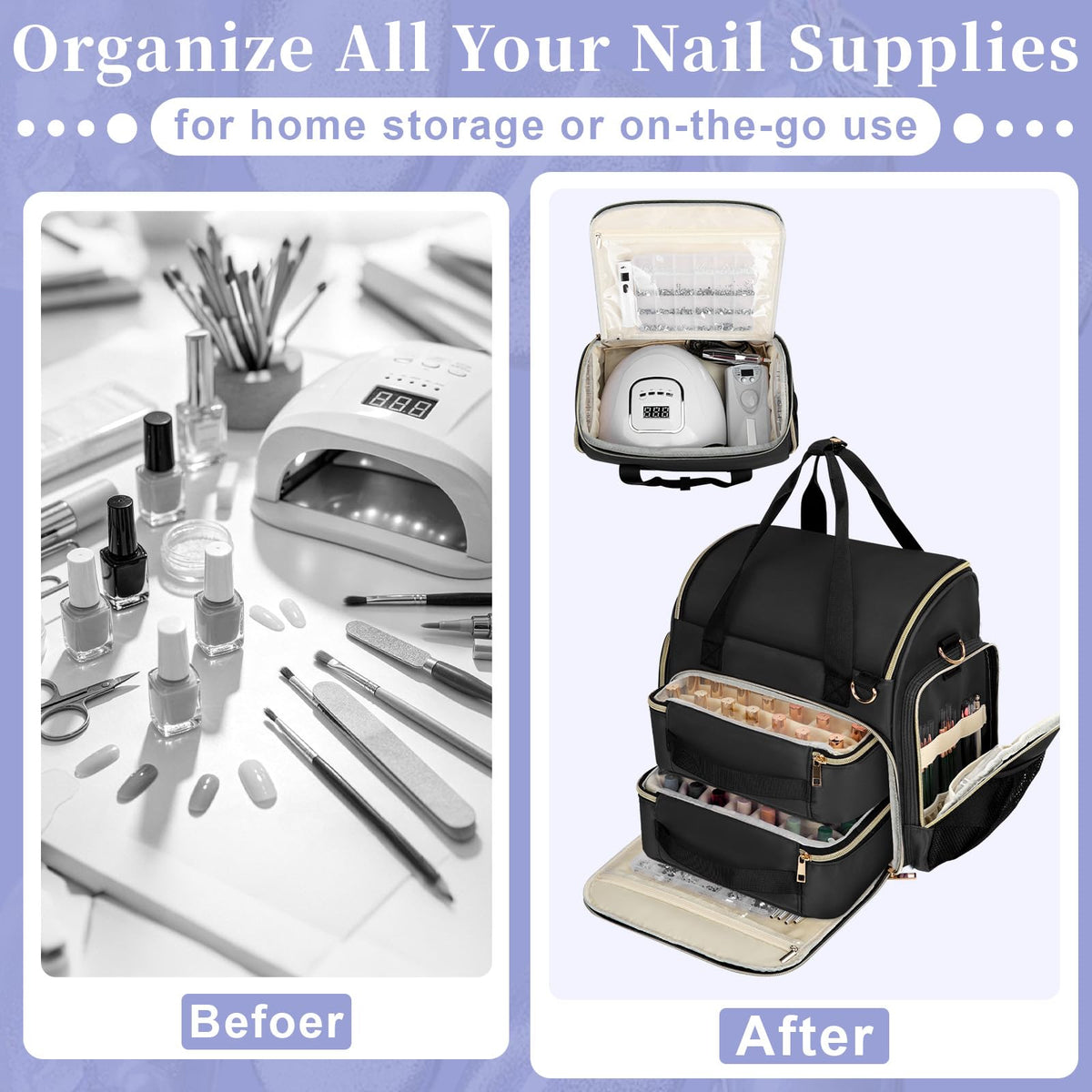 GDNasist Extra Large Nail Polish Organizer packed for travel