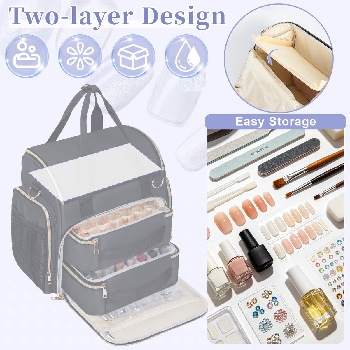 GDNasist Extra Large Nail Polish Organizer with removable pouches