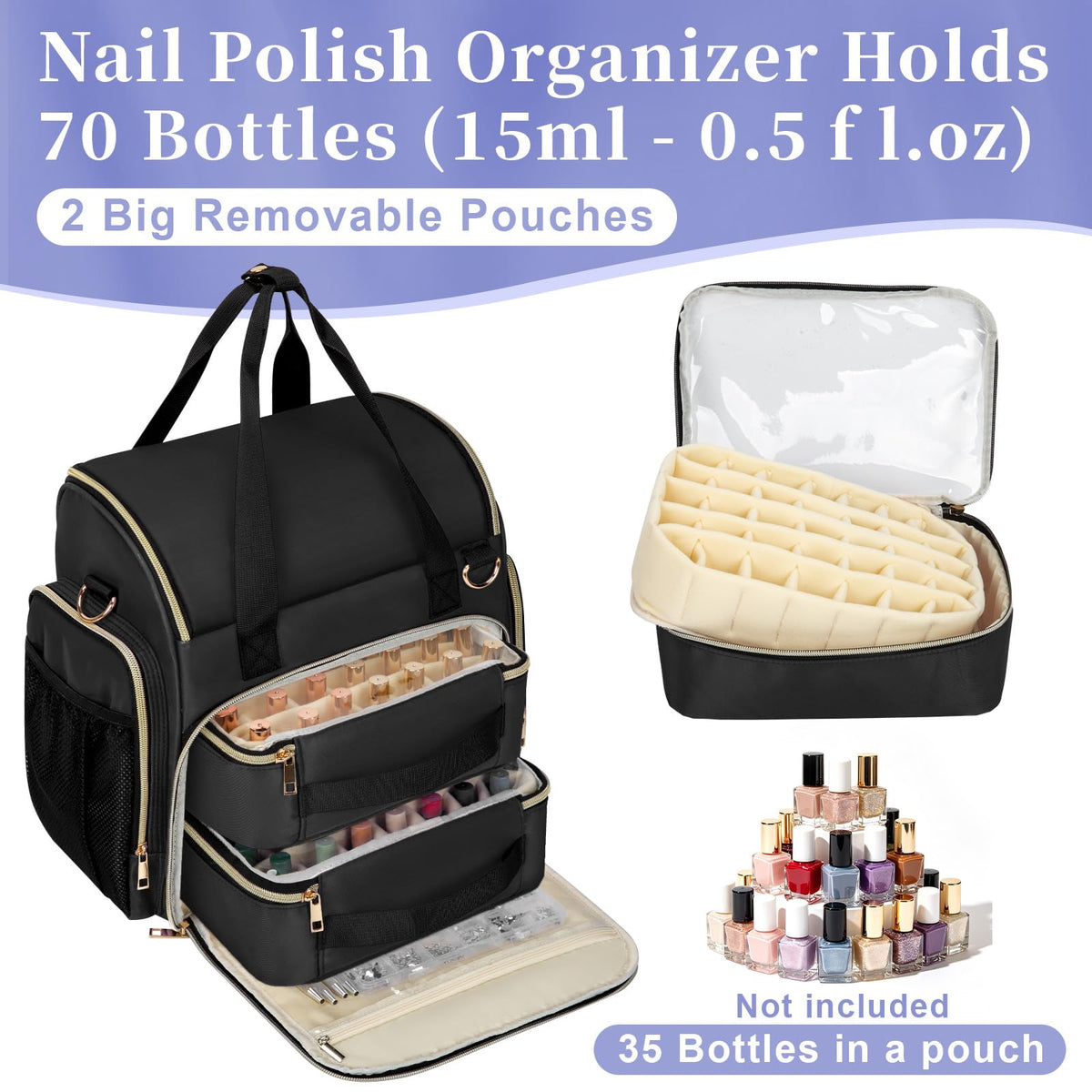 GDNasist nail polish organizer with shoulder strap
