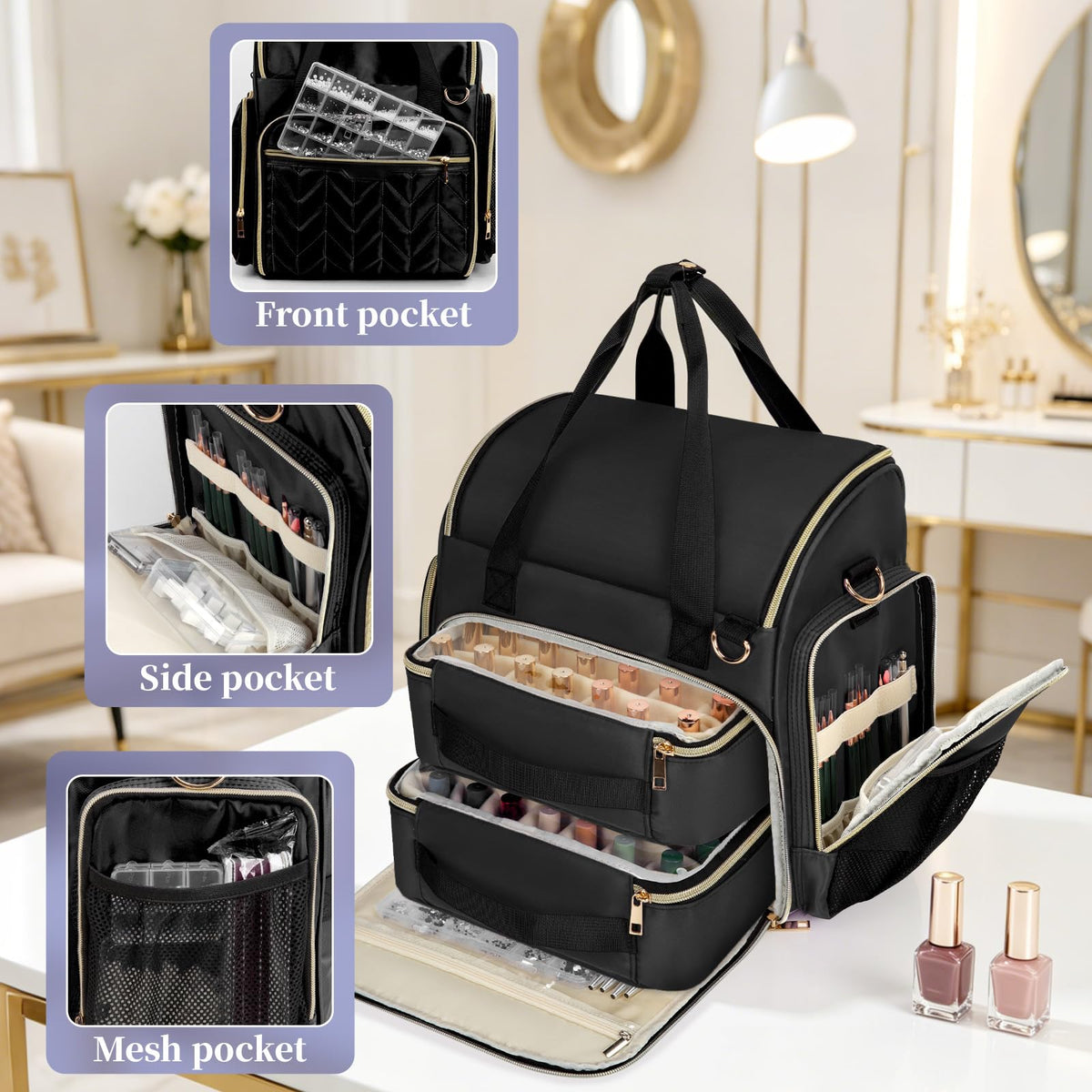 GDNasist nail polish organizer with various nail tools