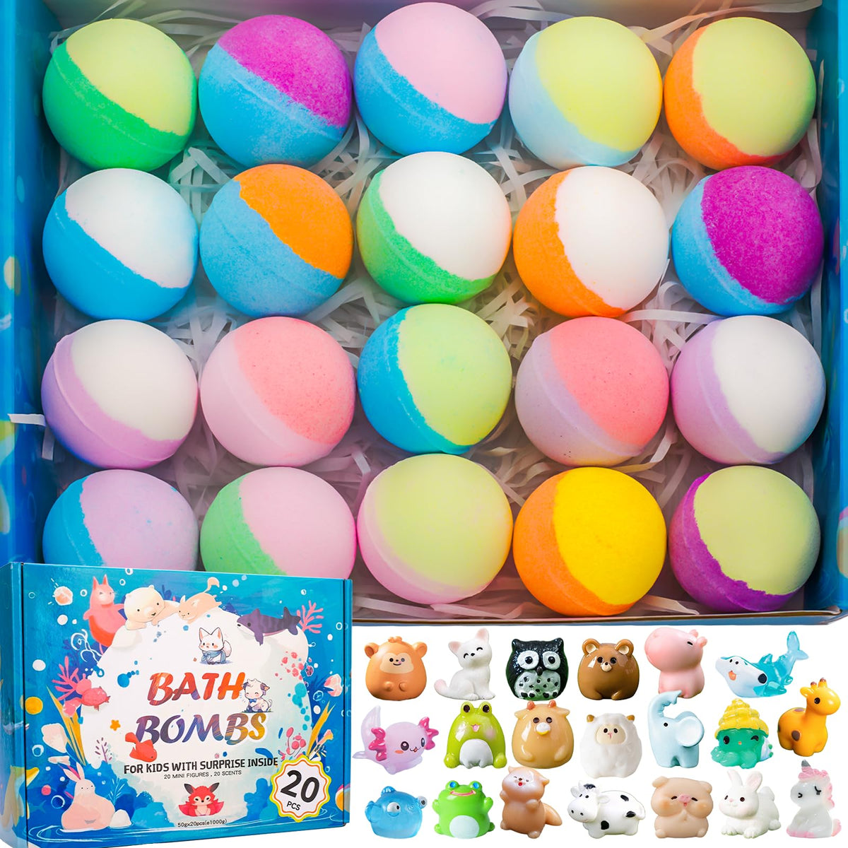 GDXINYES 20 Pack Bath Bombs for Kids with colourful packaging