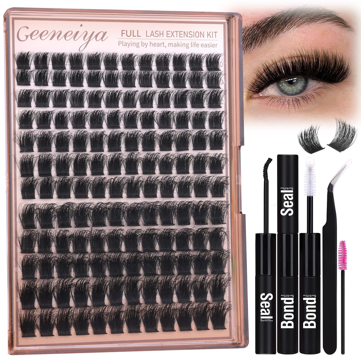 Geeneiya 200D Full Lash Clusters Kit packaging front view