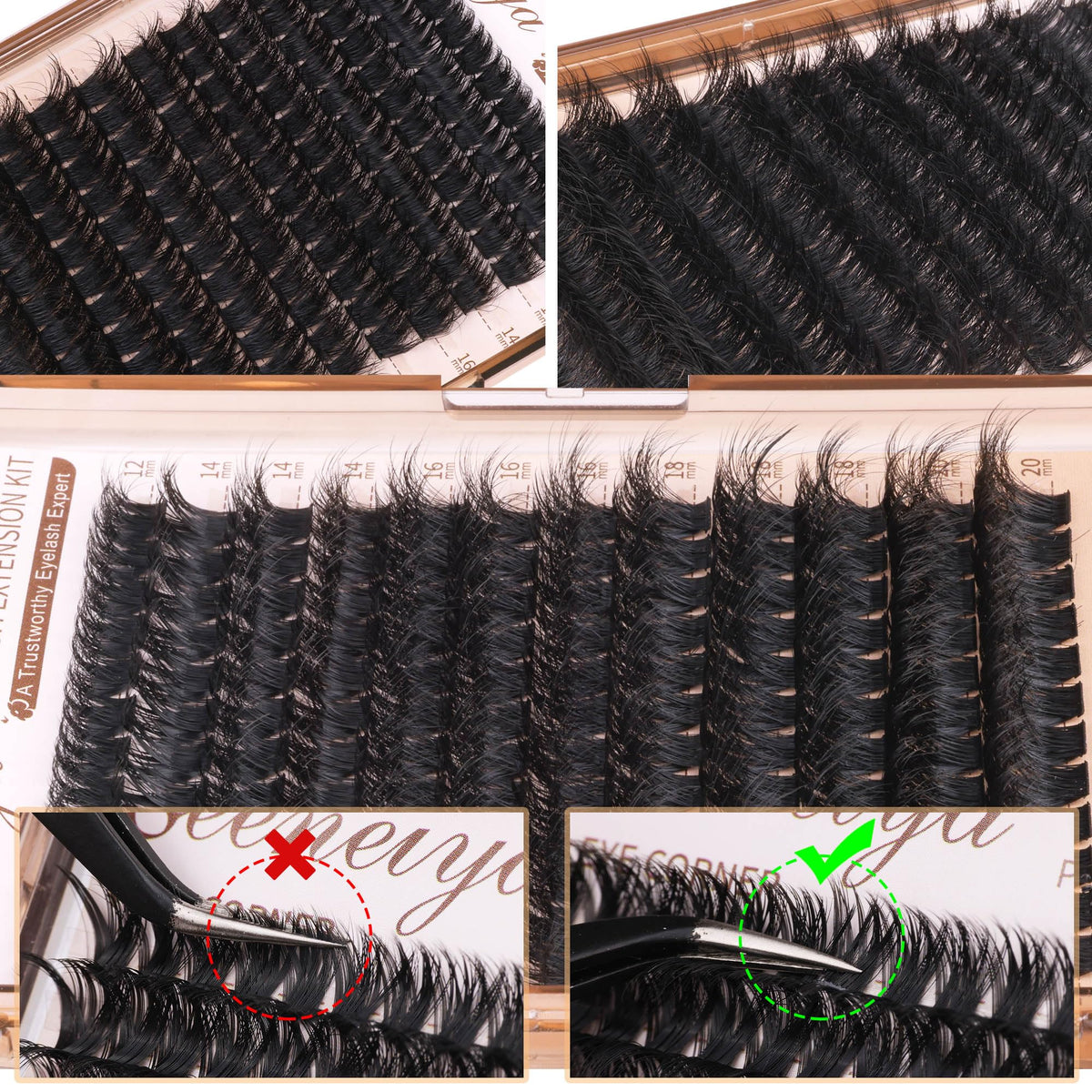 Geeneiya 200D Lash Clusters Kit contents displayed neatly