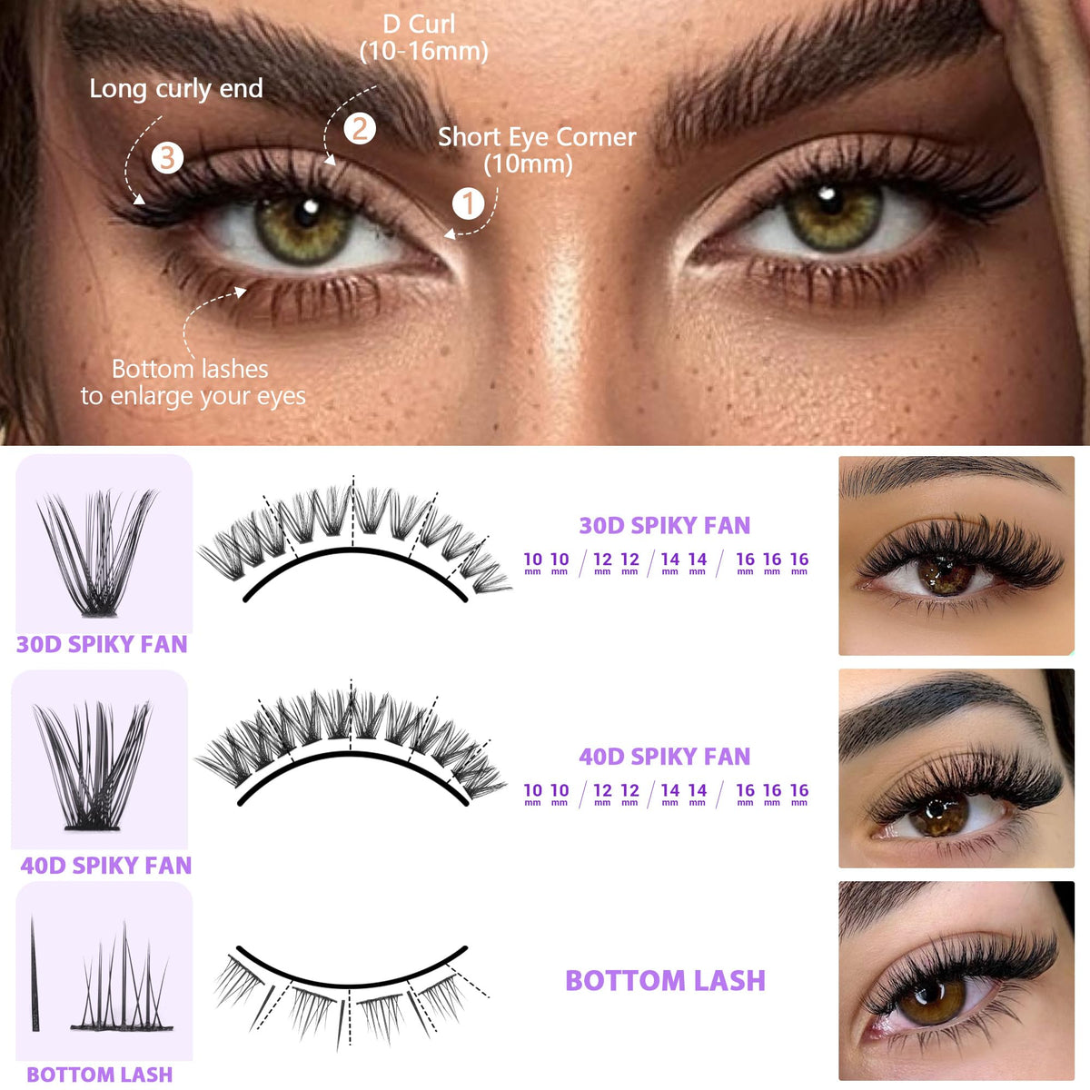 Geeneiya 30D D Curl lash clusters close-up