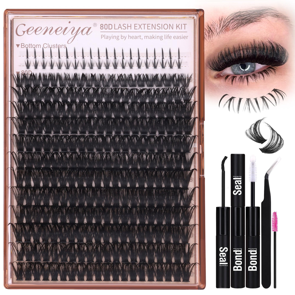 Geeneiya Cluster Eyelash Extensions Kit packaging front view