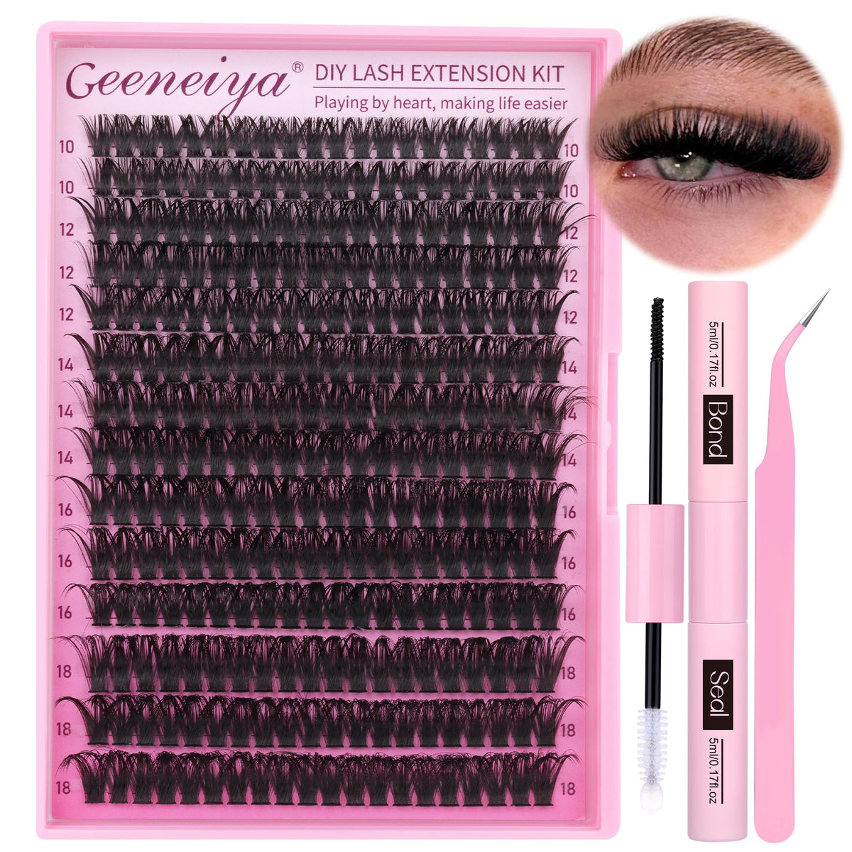 Geeneiya Full Lash Extension Kit packaging with 280 cluster lashes