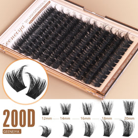 Geeneiya lash bond and seal packaging next to lash clusters