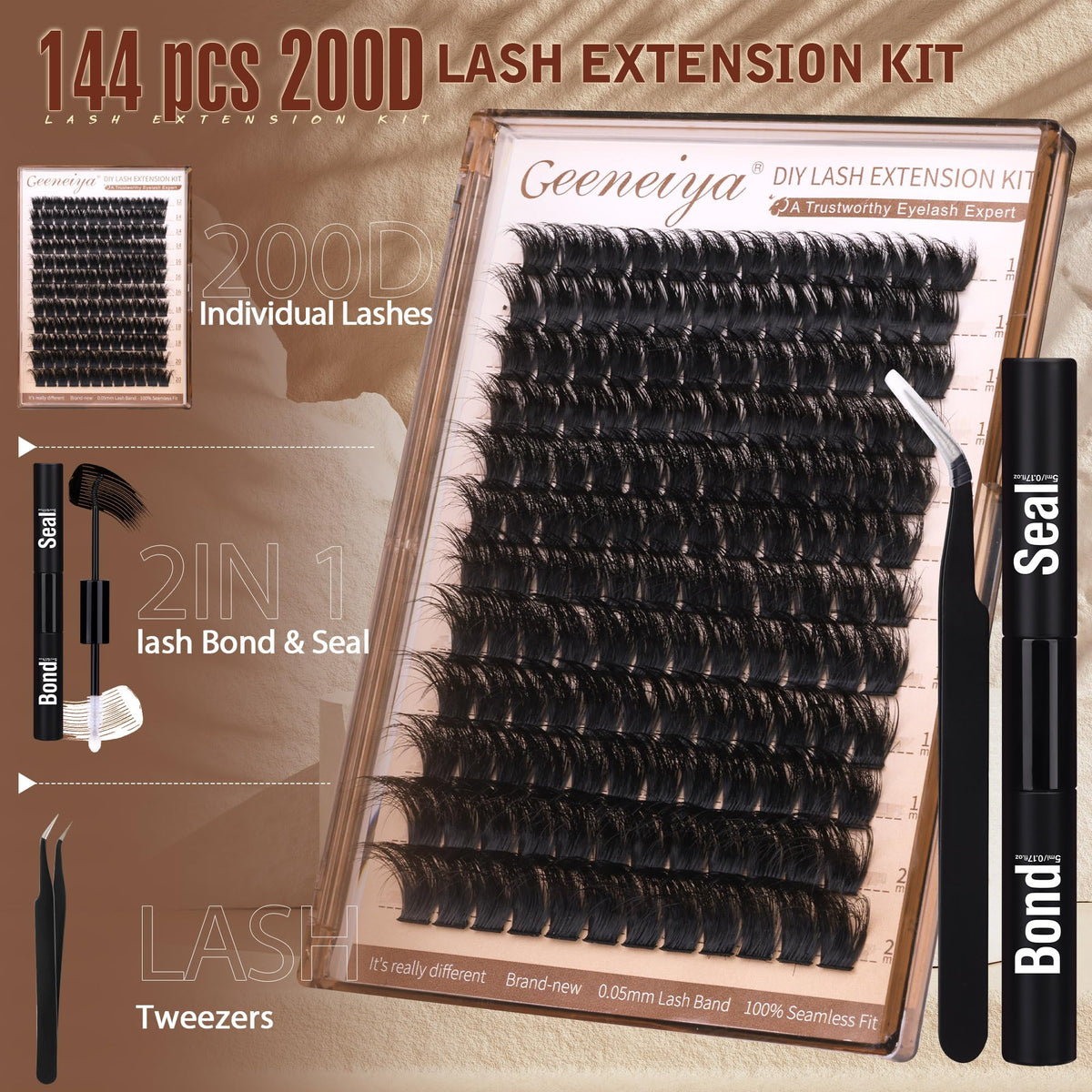 Geeneiya lash clusters in matte black finish on a makeup table