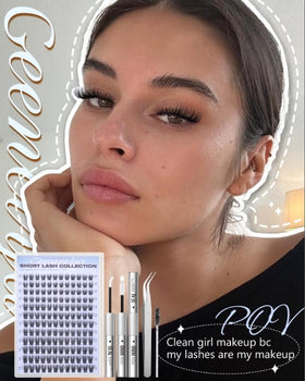 Geeneiya Natural Lash Clusters Kit with 10-12-14mm lashes displayed