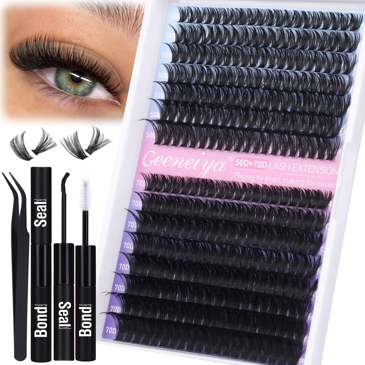 Geeneiya Wispy Lash Clusters Kit front view with 300 lashes