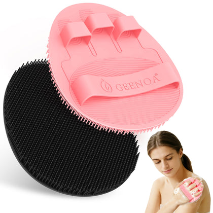 GEENOA Silicone Body Scrubber front view in black and pink