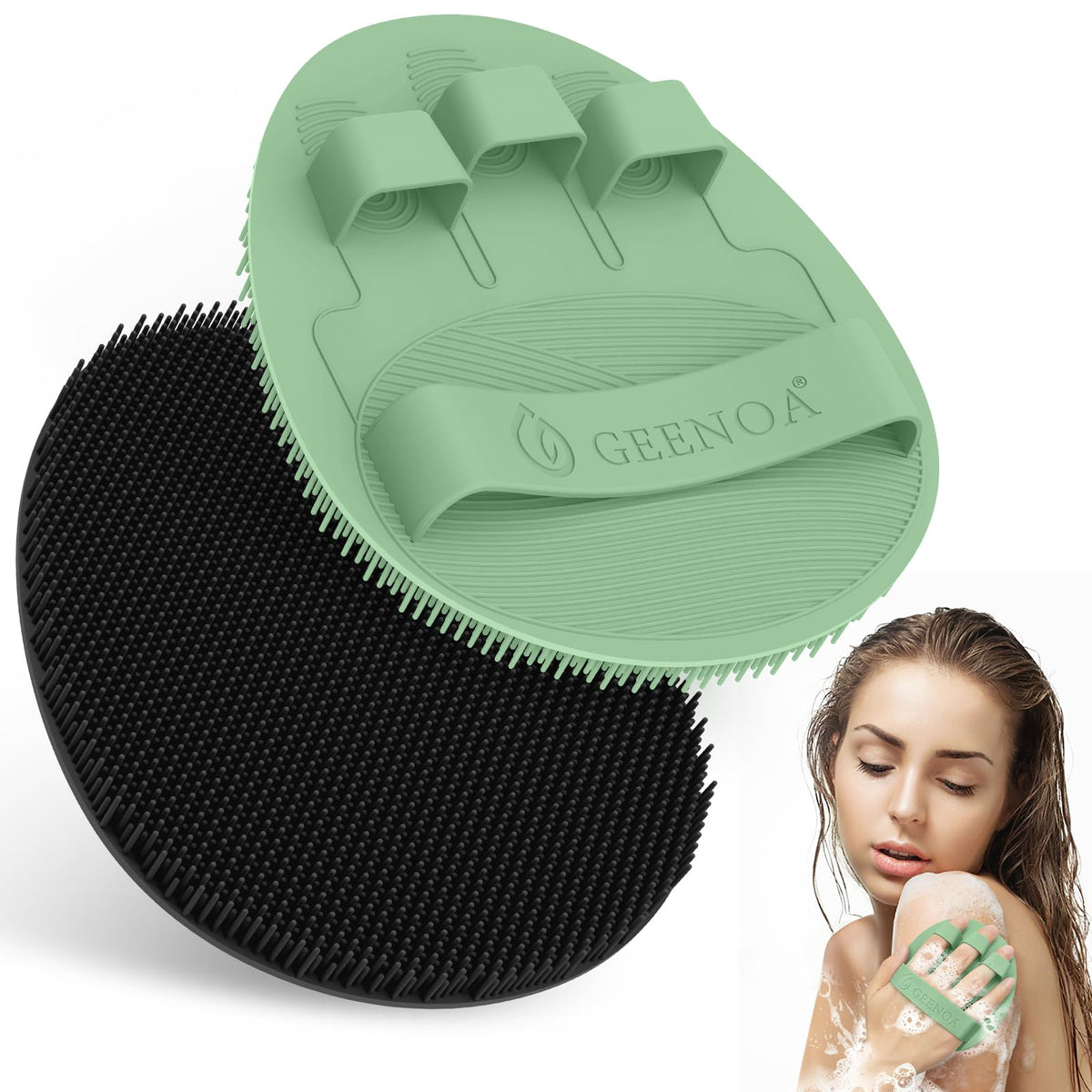 GEENOA Silicone Shower Scrubber black and green front view