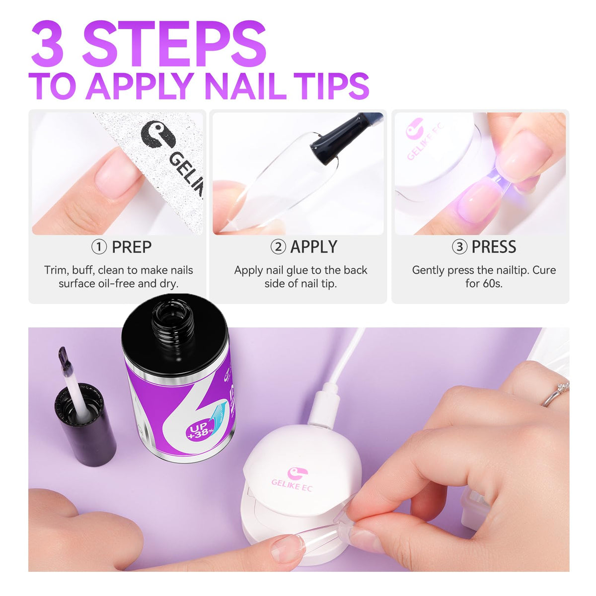 gelike ec Nail Glue 40ml showing bubble-free formula