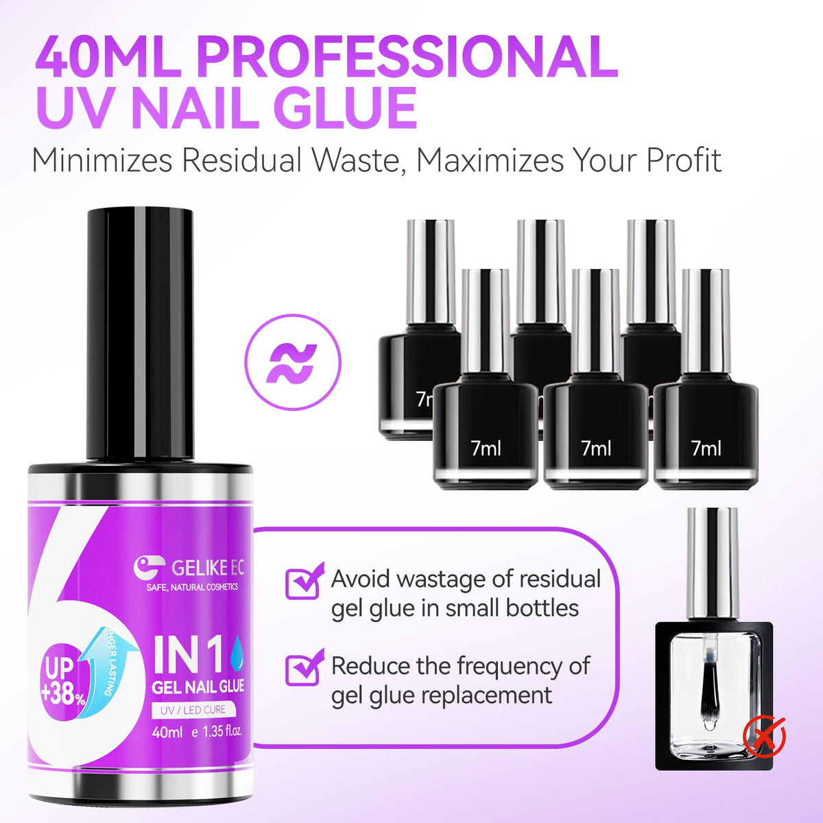 gelike ec Nail Glue 40ml side view showing packaging details