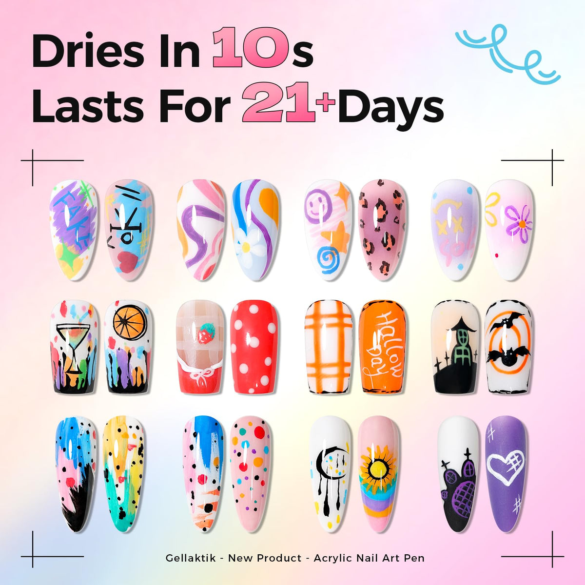 GELLAKTIK Nail Art Pens showing vibrant colour options