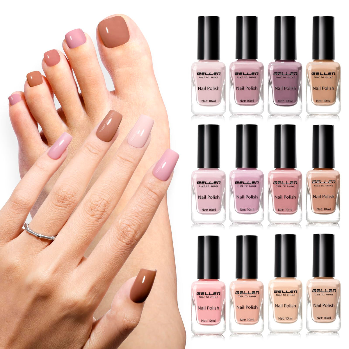 GELLEN 12-Color Nail Polish Set with various shades displayed