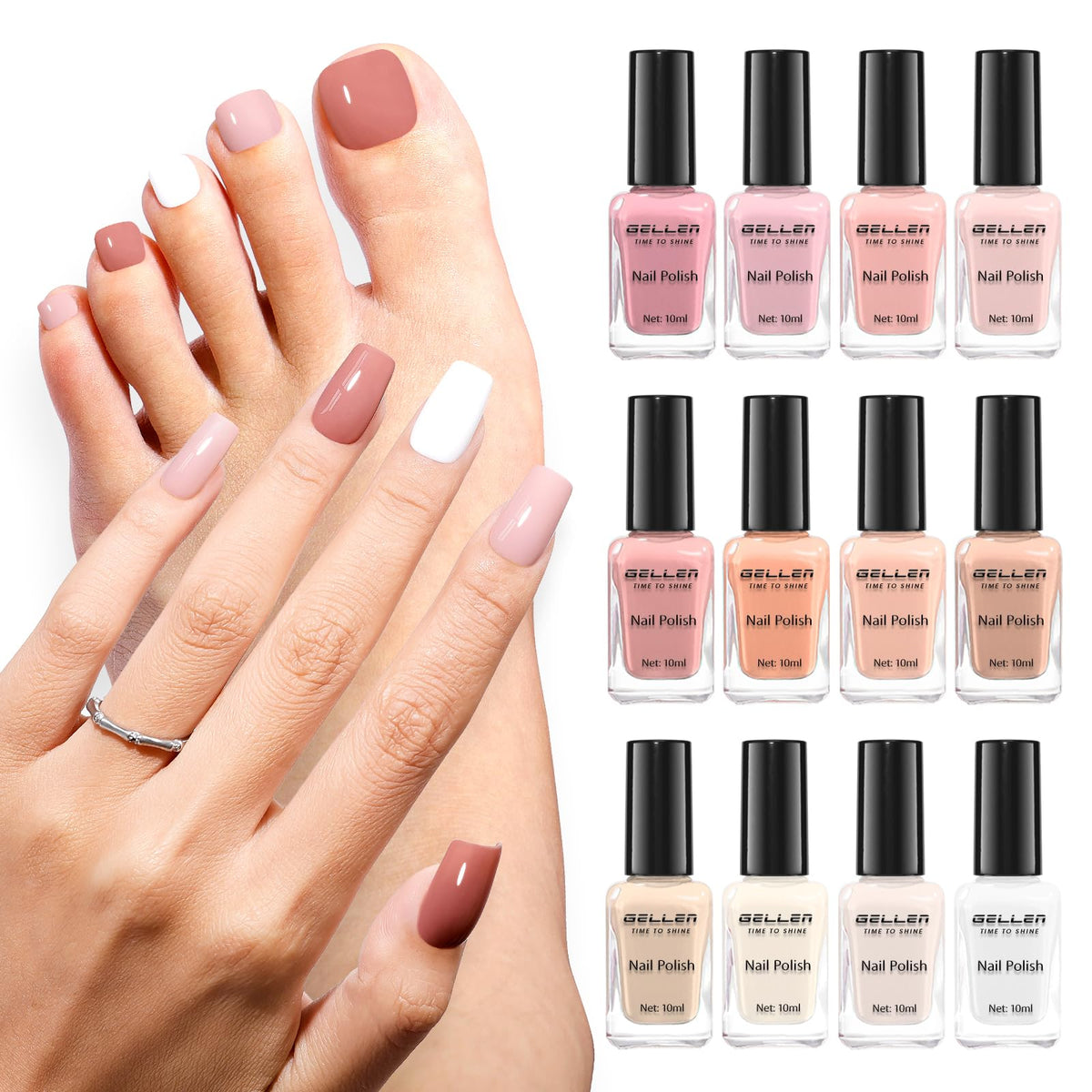 GELLEN 12 Colours Nail Polish Kit front view with assorted shades