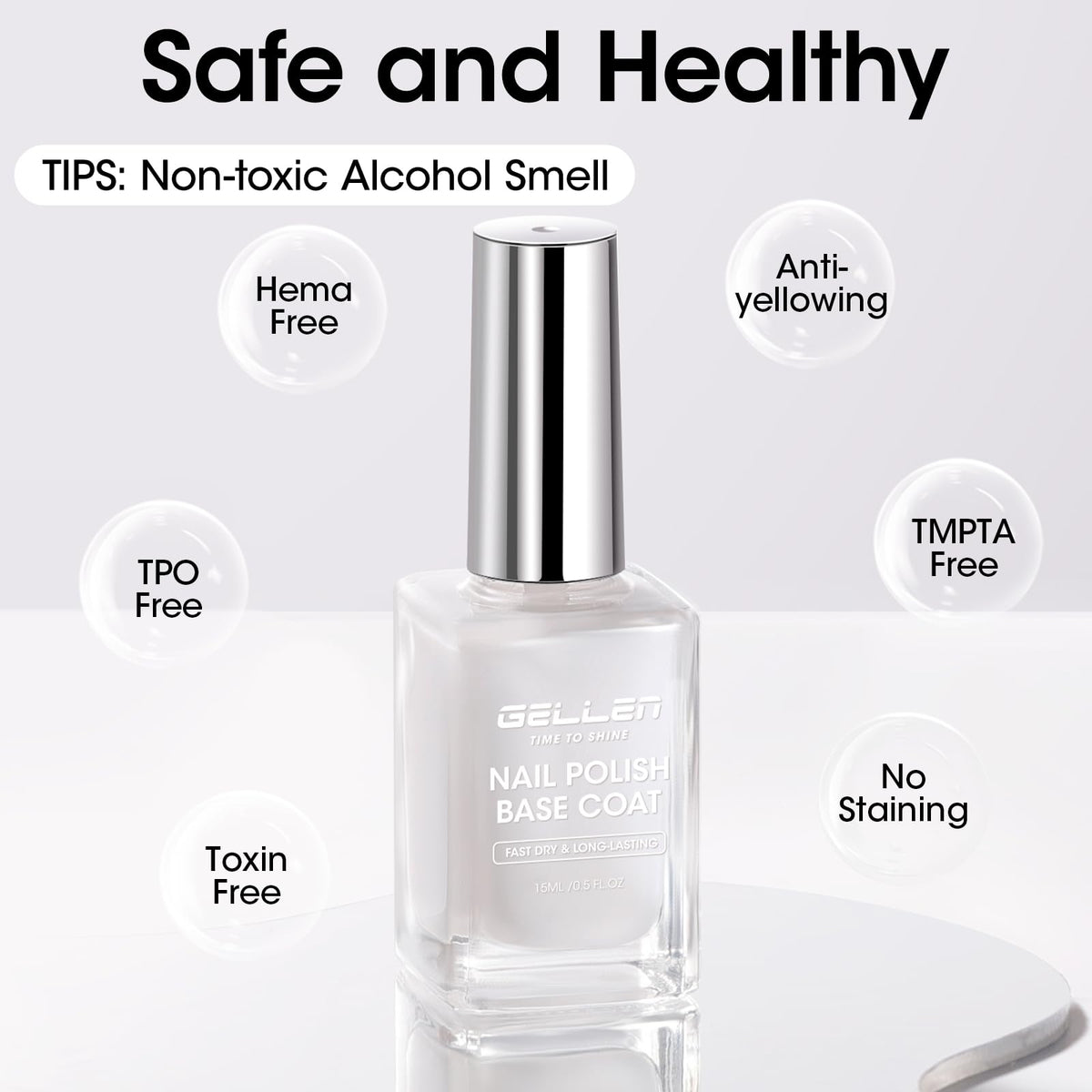 GELLEN 4 In 1 Clear Nail Polish Base Coat on a manicure table