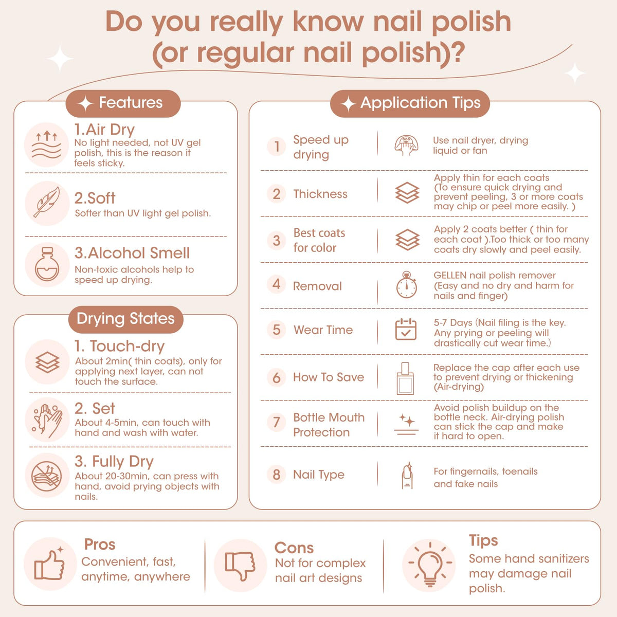 GELLEN 4 In 1 Clear Nail Polish Base Coat with nail tools