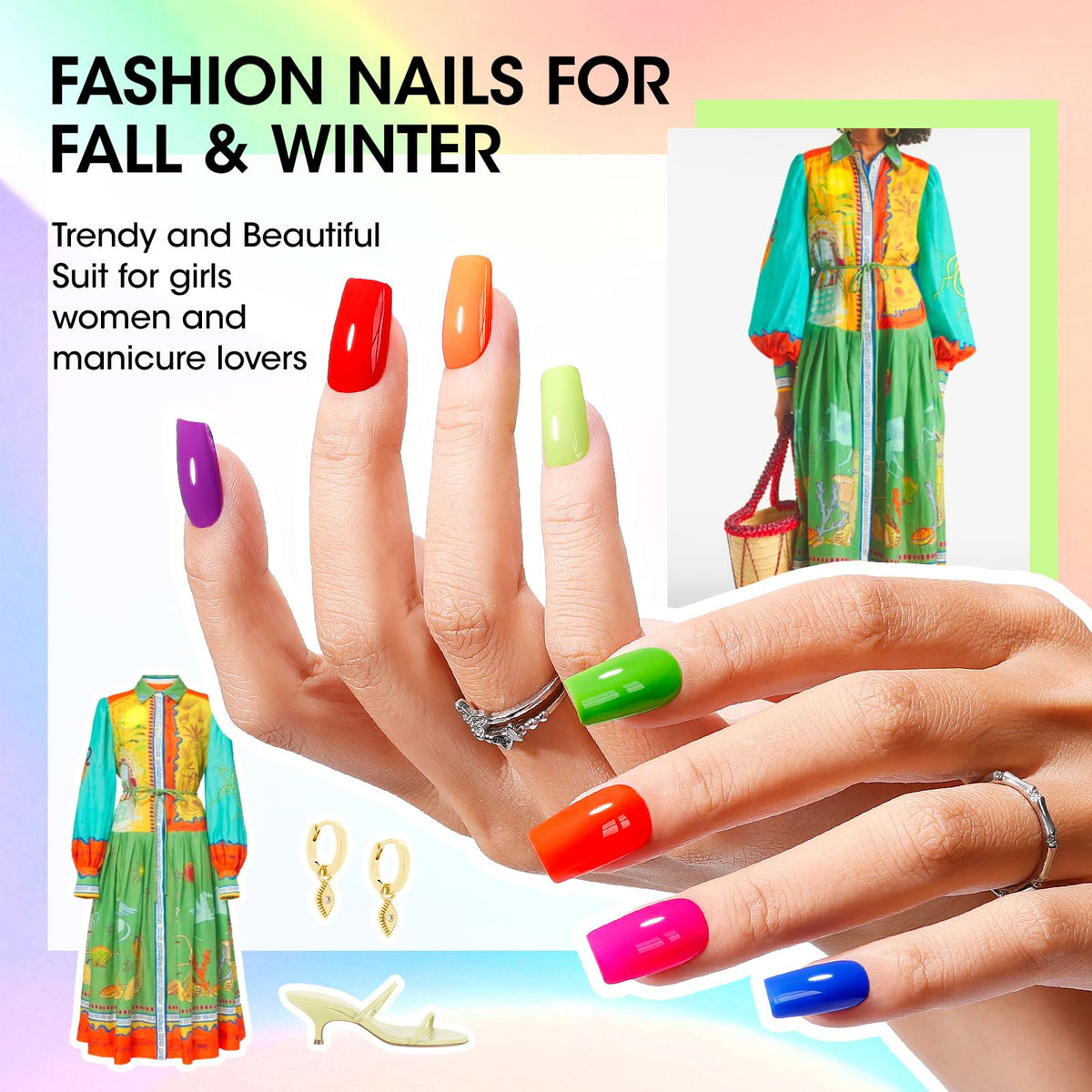 GELLEN Bright Neon Nail Polish applied on nails in various colours