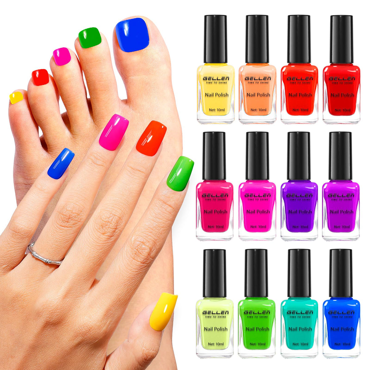 GELLEN Bright Neon Nail Polish set with 12 vibrant colours