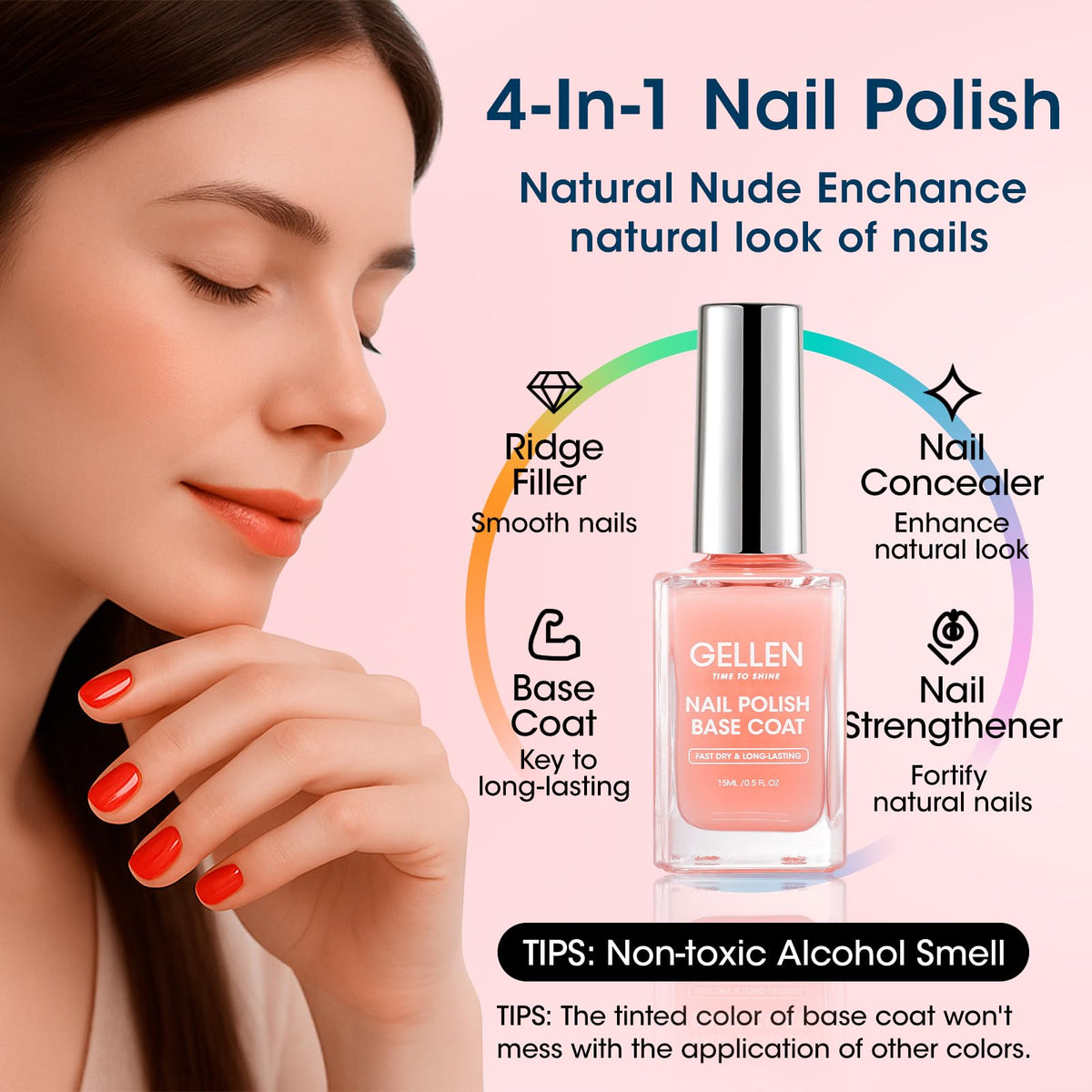 GELLEN Clear Nail Polish Base Coat application on nails