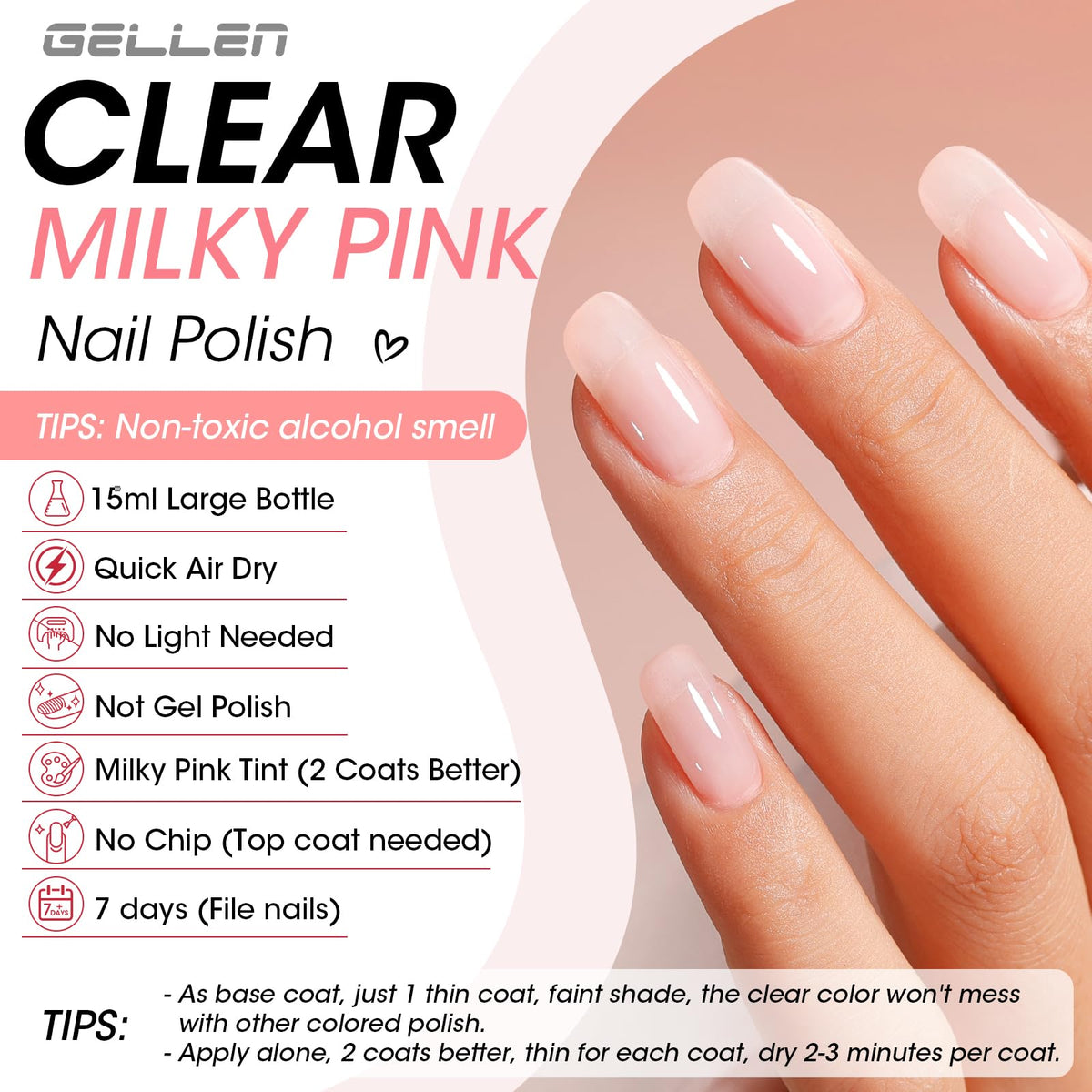 GELLEN Clear Nail Polish Base Coat application on nails