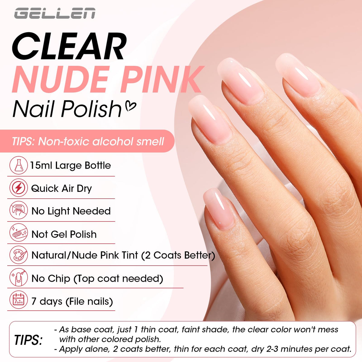 GELLEN Clear Nail Polish Base Coat applicator brush close-up