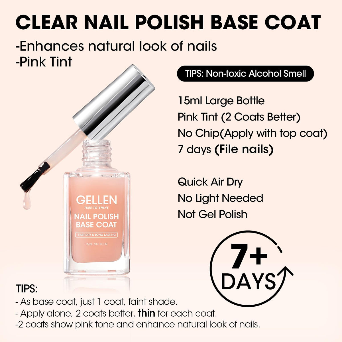 GELLEN Clear Nail Polish Base Coat bottle side view