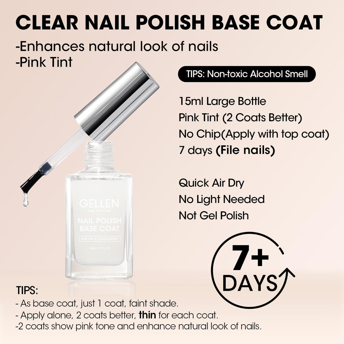 GELLEN Clear Nail Polish Base Coat bottle side view