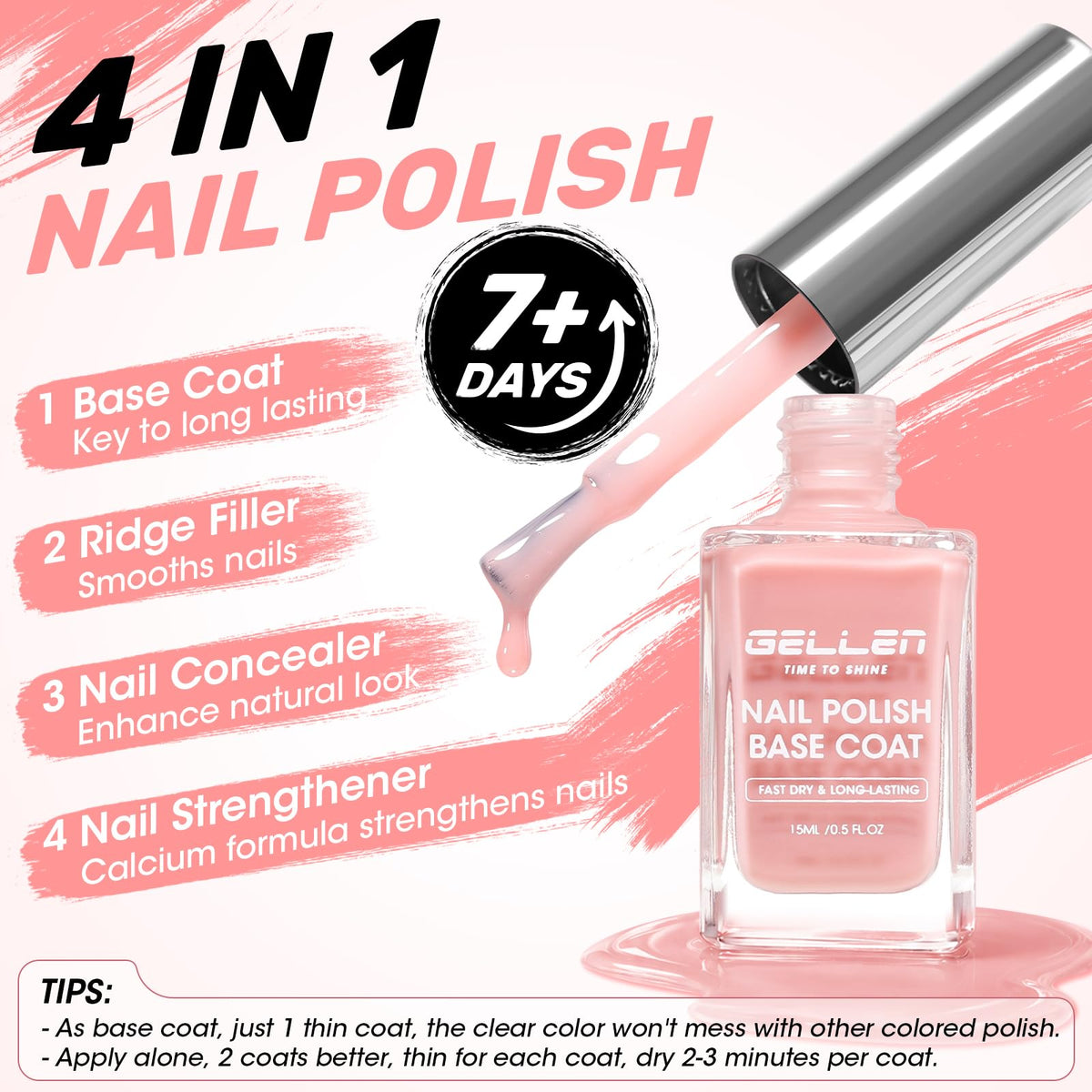 GELLEN Clear Nail Polish Base Coat bottle side view