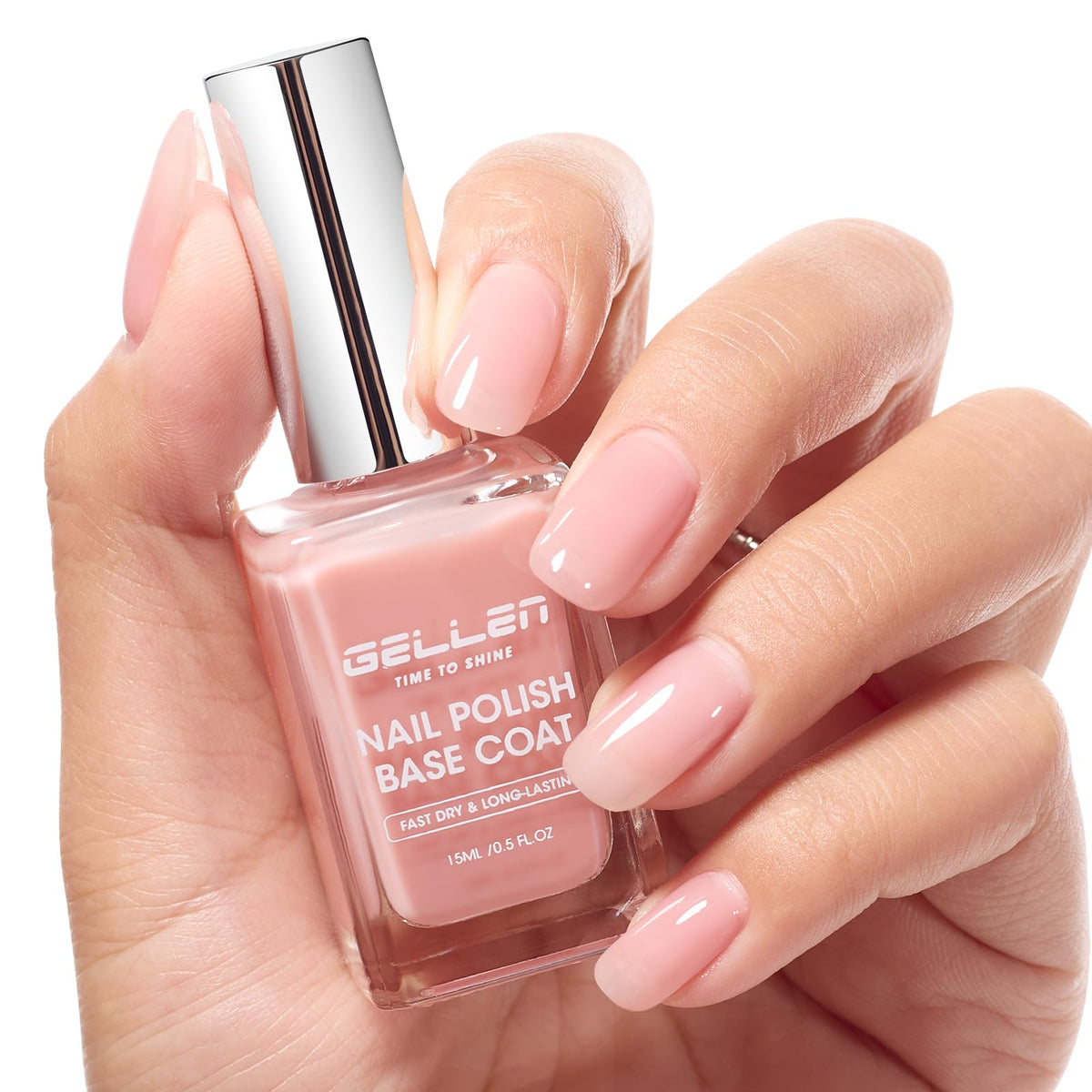 GELLEN Clear Nail Polish Base Coat front view with natural pink tint