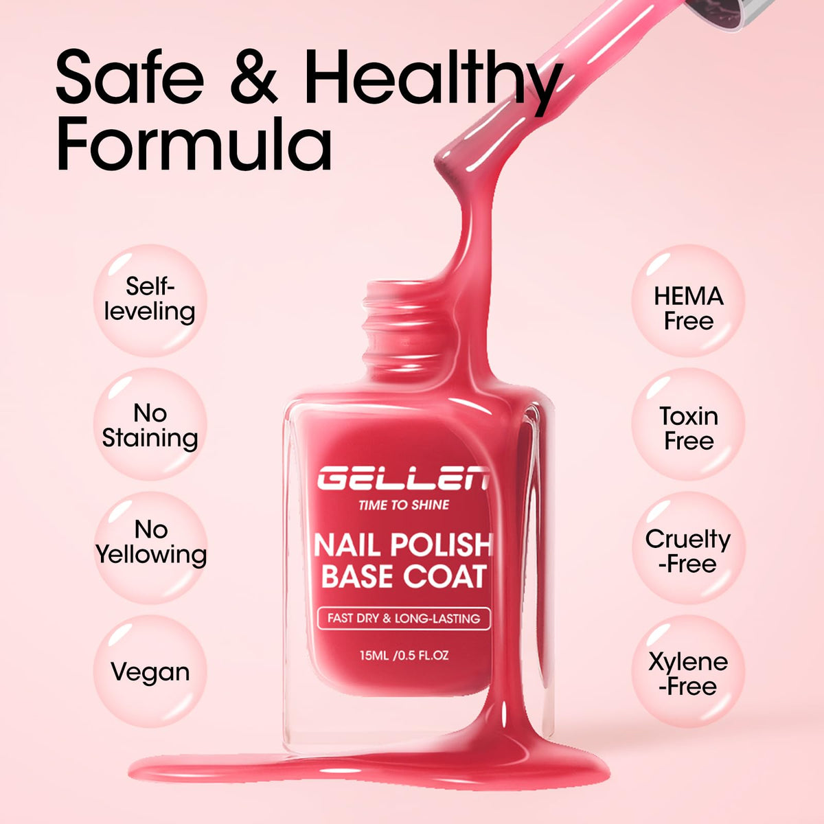 GELLEN Clear Nail Polish Base Coat on a nail care table