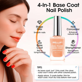 GELLEN Clear Nail Polish Base Coat Tinted Nude application on nails