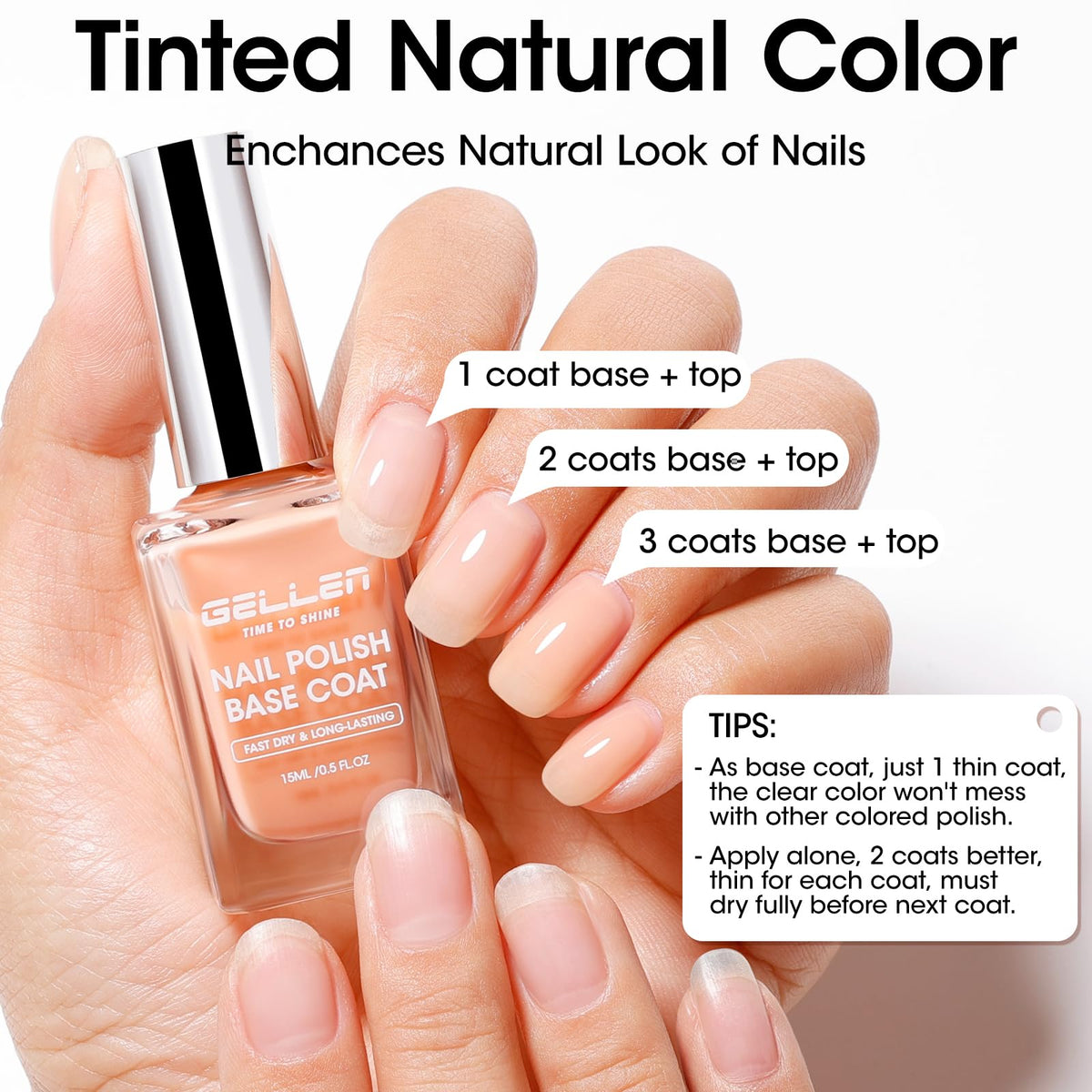 GELLEN Clear Nail Polish Base Coat Tinted Nude texture close-up