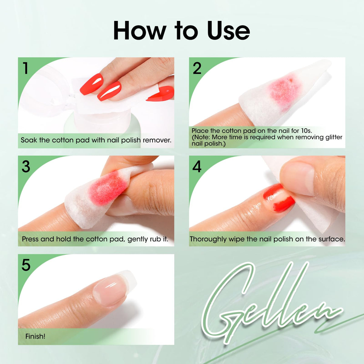 GELLEN Nail Polish Remover 180ml with cotton pads and nail tools