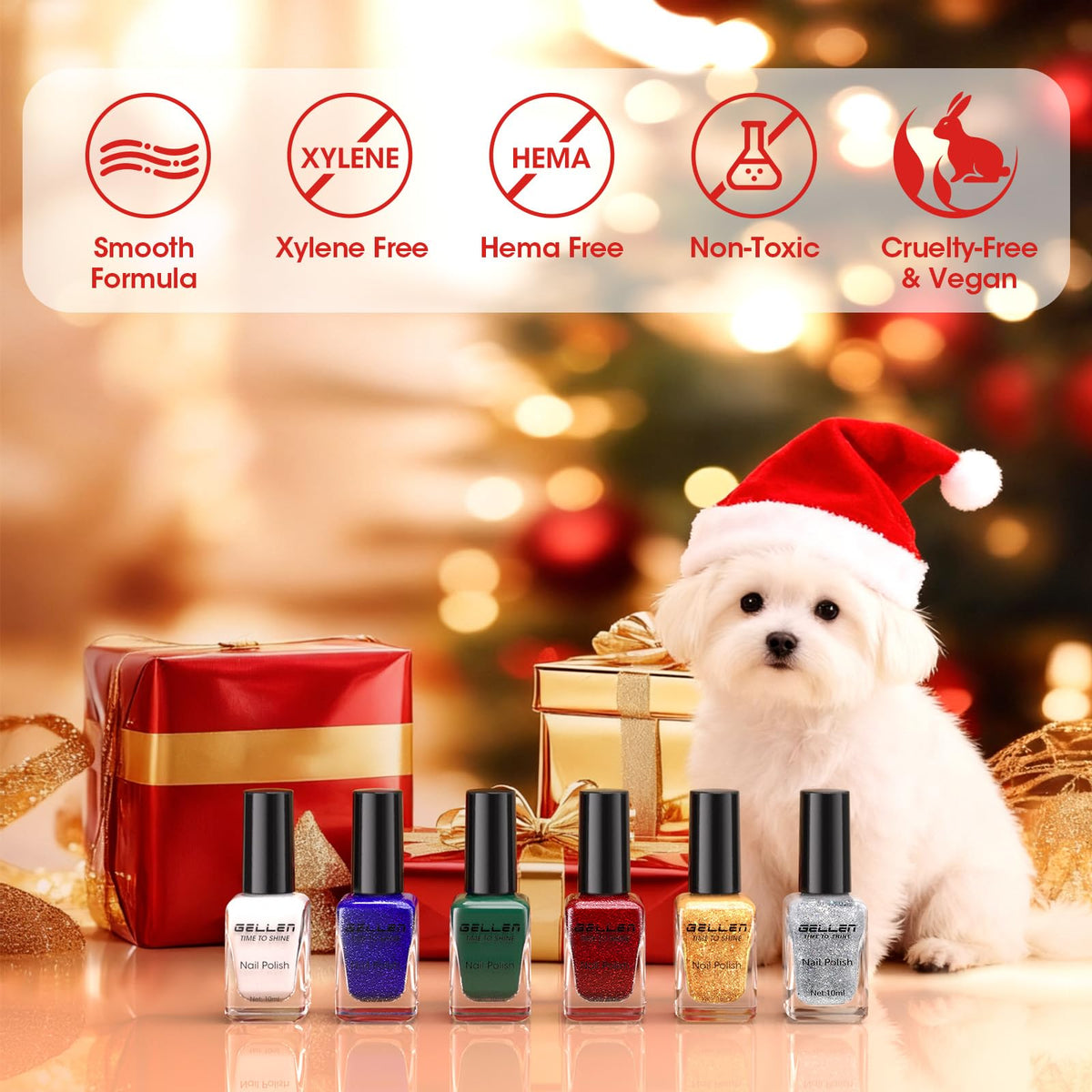 GELLEN silver glitter nail polish showcasing its shine