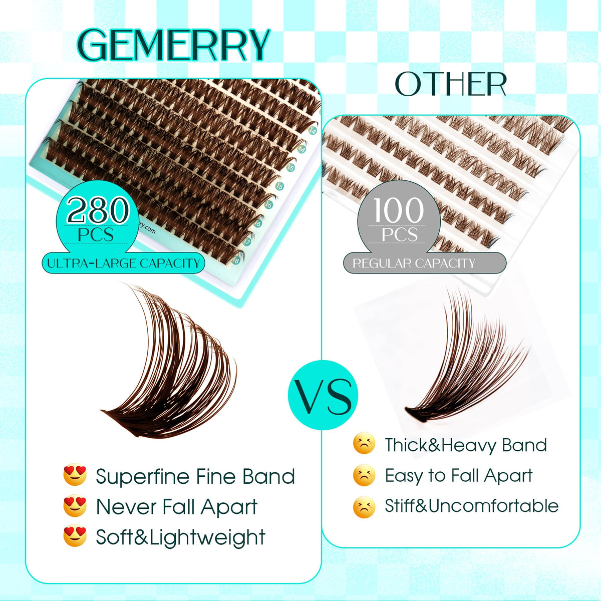 GEMERRY Brown Lash Clusters showing various lengths