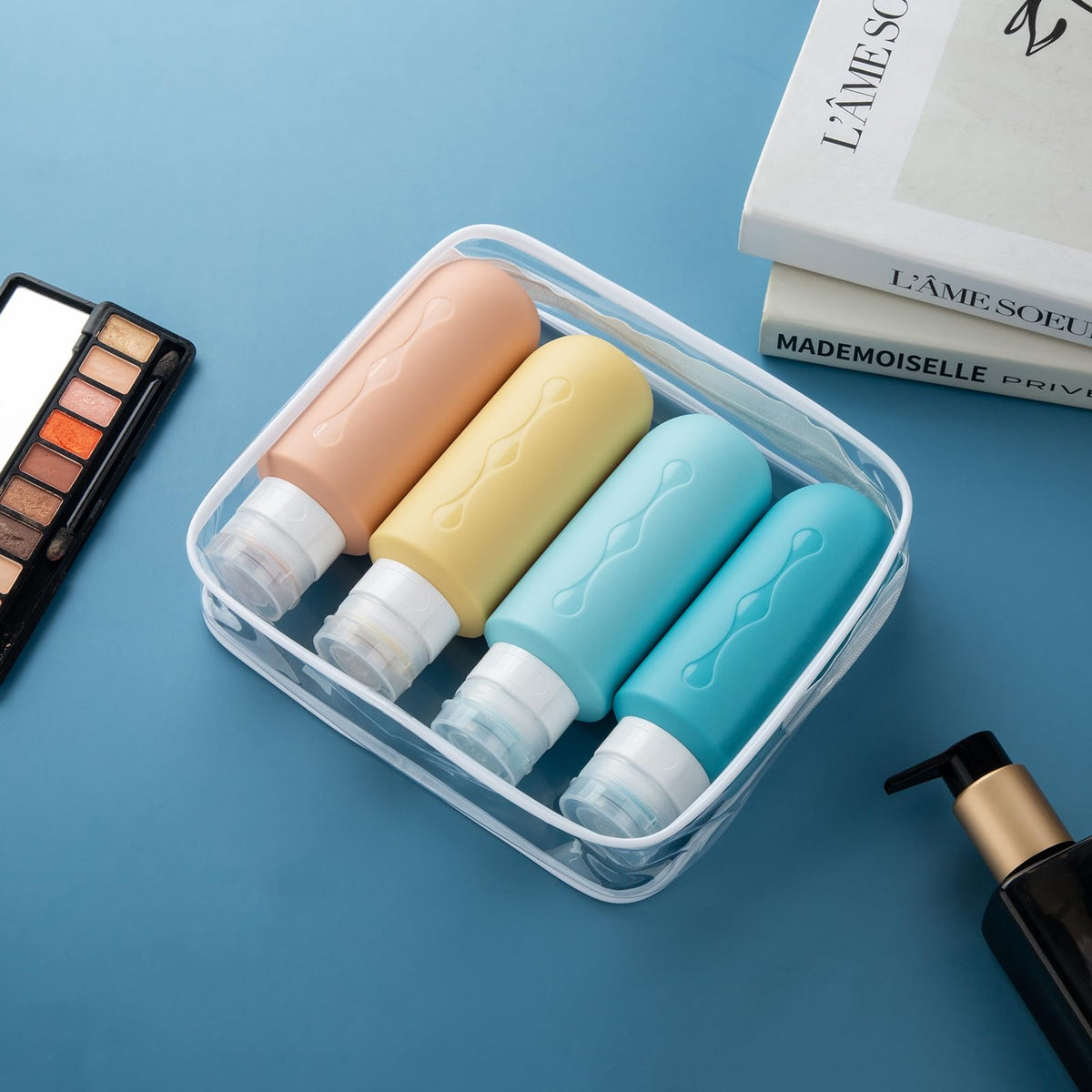 Gemice travel bottles displayed on a bathroom counter