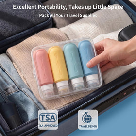 Gemice travel bottles in use for shampoo and lotion